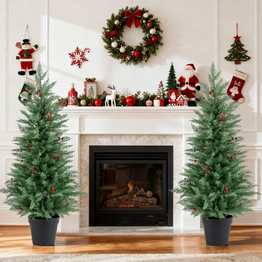 4 FT Pre-lit Christmas Trees with 70 Warm White LED Lights and 173 Branch Tips 2 Pack