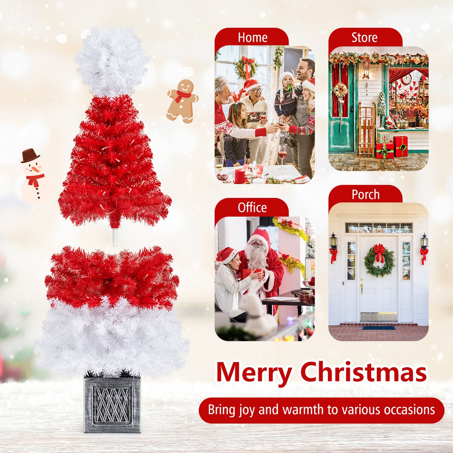 4 Feet Artificial Christmas Tree with 300 Branch Tips and 100 Warm White LED Lights