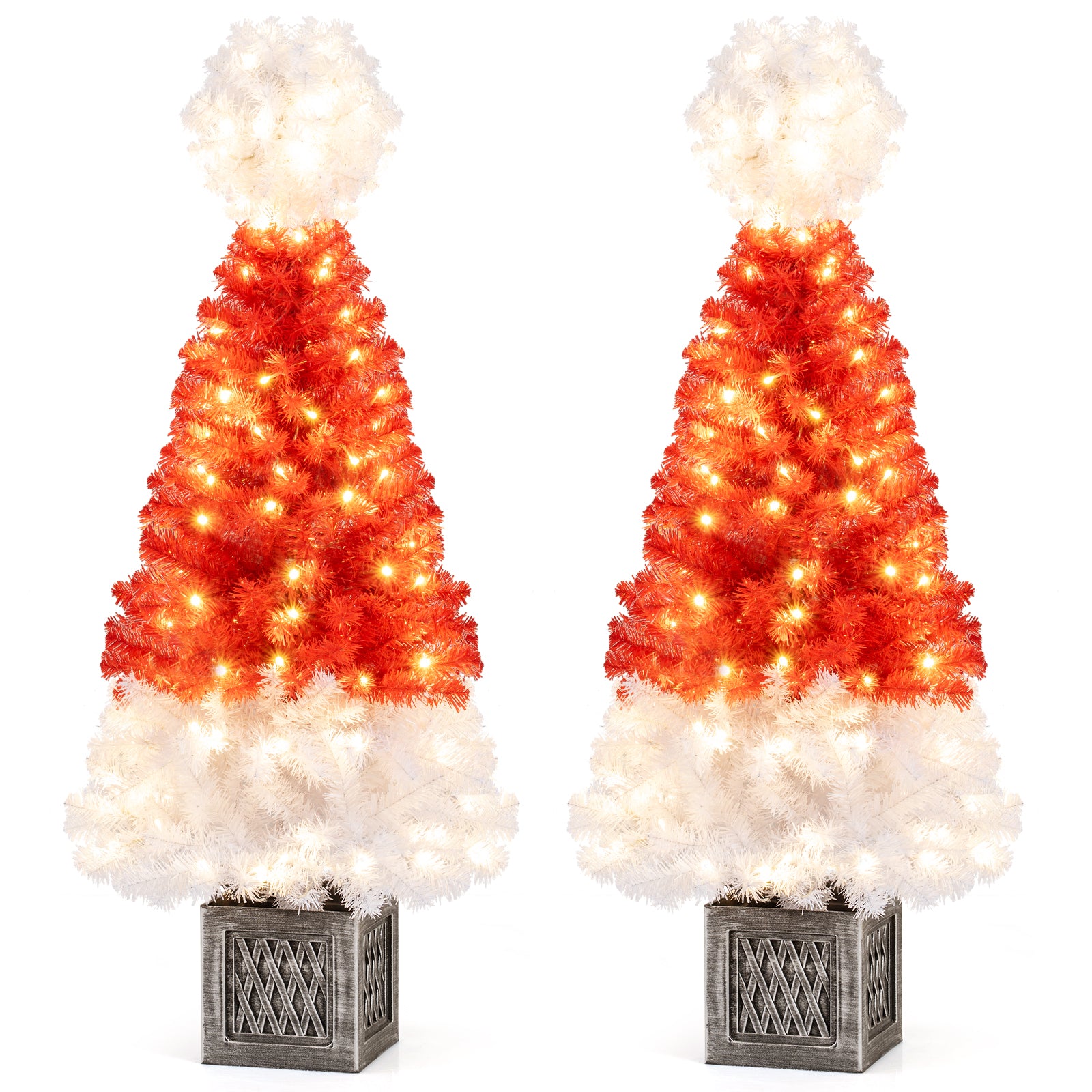 4 Feet Artificial Christmas Tree with 300 Branch Tips and 100 Warm White LED Lights