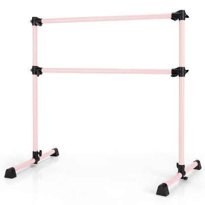 4 Feet Double Ballet Barre Bar with Adjustable Height-Black - Pink