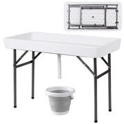 4 Feet Plastic Party Ice Folding Table with Matching Skirt and Ice Bucket-White
