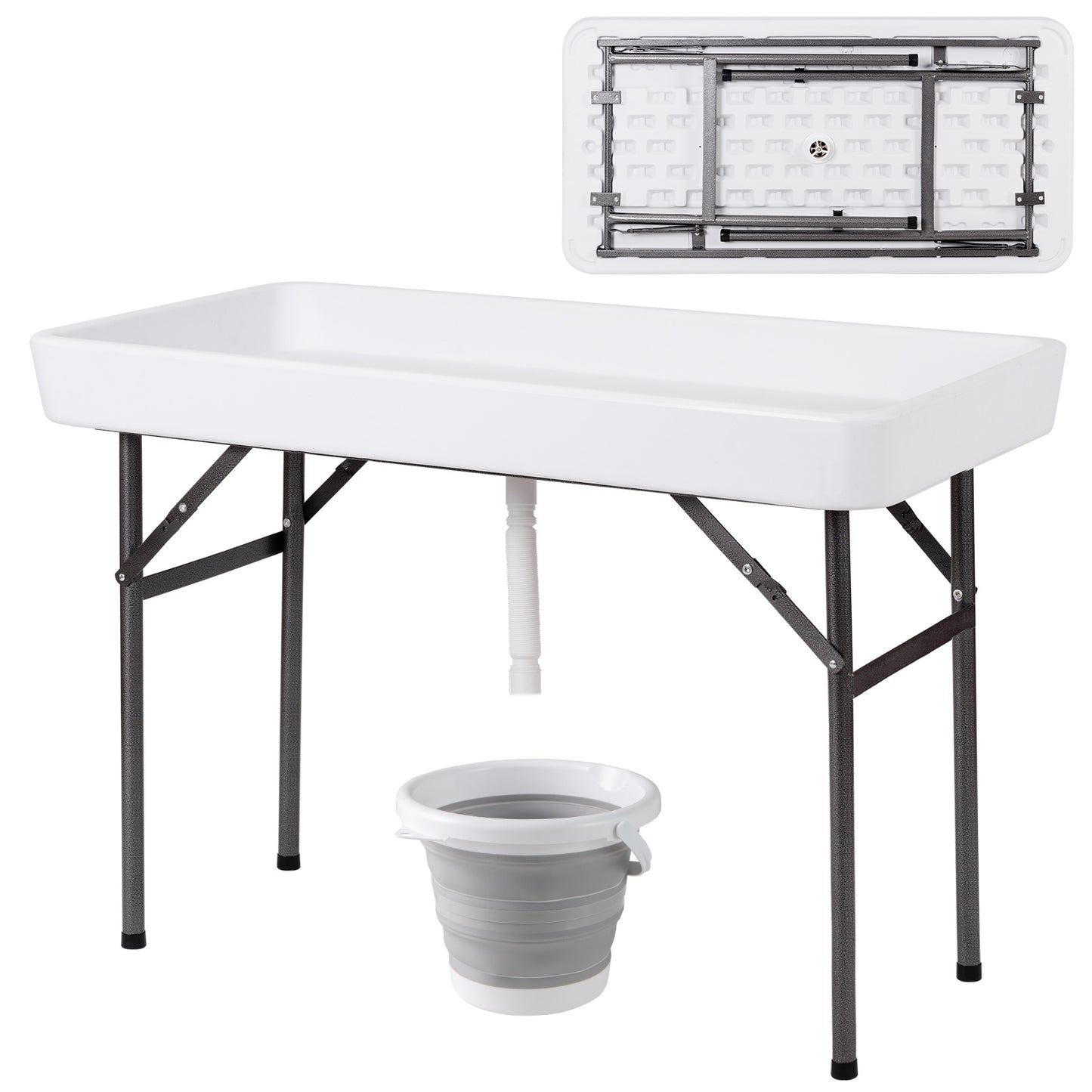 4 Feet Plastic Party Ice Folding Table with Matching Skirt-Black - White