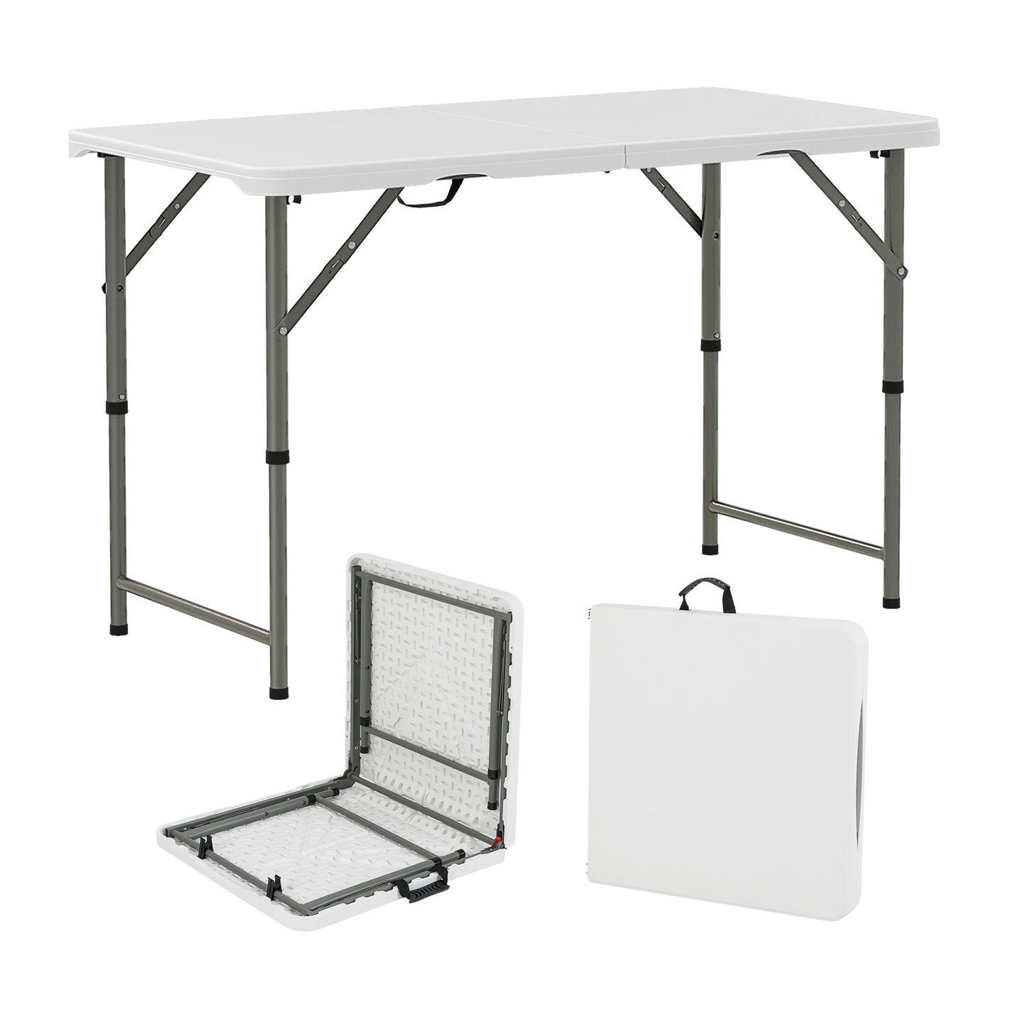 4 Feet Portable Camping Table with HDPE Tabletop and Metal Legs-White