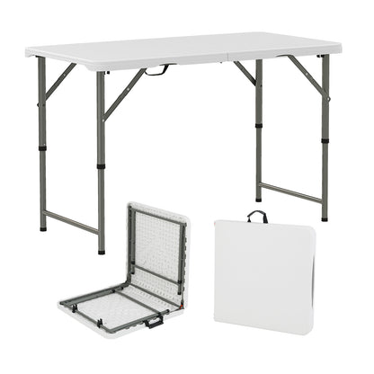 4 Feet Portable Camping Table with HDPE Tabletop and Metal Legs-White