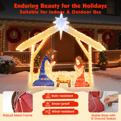 4 Ft Lighted Nativity Scene Pre-lit Christmas Holy Family Set