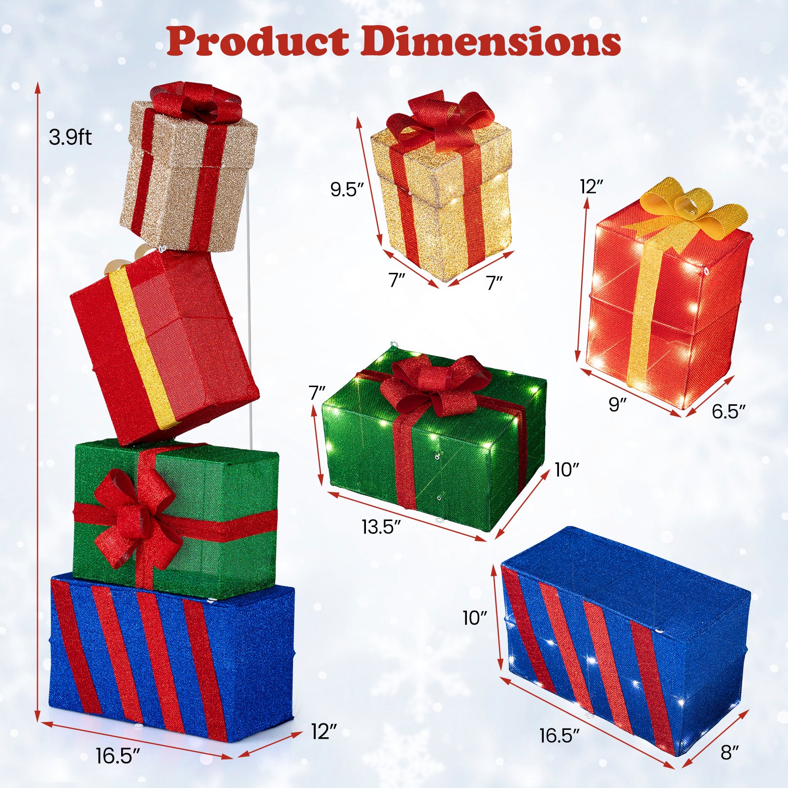 4 Ft Stackable Gift Boxes Set of 4 Stacked Christmas Present Boxes