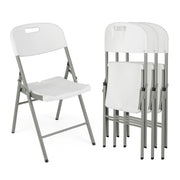 4 Pack Folding Stackable Chairs with Metal Frame and Carrying Handle-White