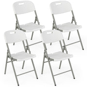 4 Pack Folding Stackable Chairs with Metal Frame and Carrying Handle-White
