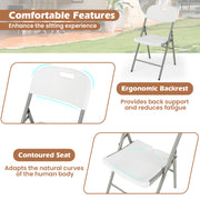 4 Pack Folding Stackable Chairs with Metal Frame and Carrying Handle-White