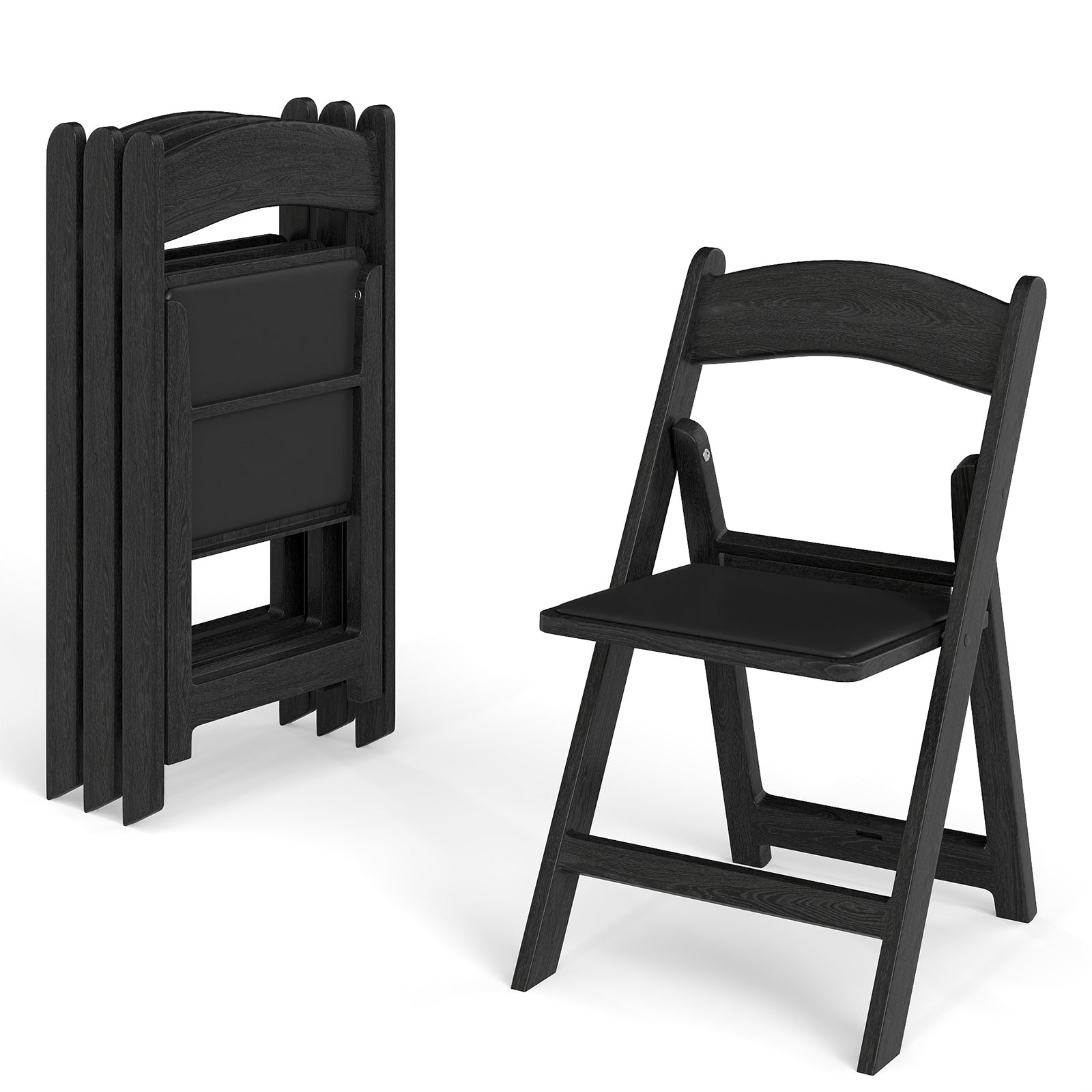 4 Pack Resin Folding Chairs with Padded Seat-White - Black