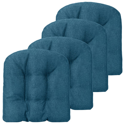 4 Pack 17.5 x 17 Inch U-Shaped Chair Pads with Polyester Cover-Navy