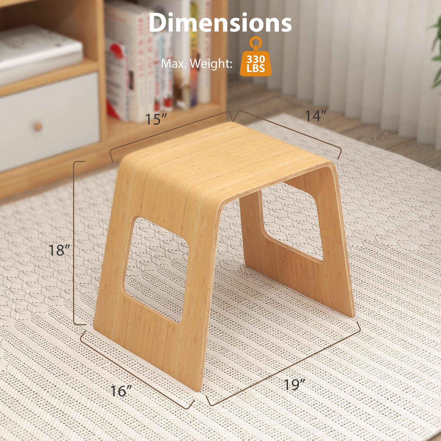 4-Pack Stackable Bamboo Stool with Anti-skid Foot Pads-Natural