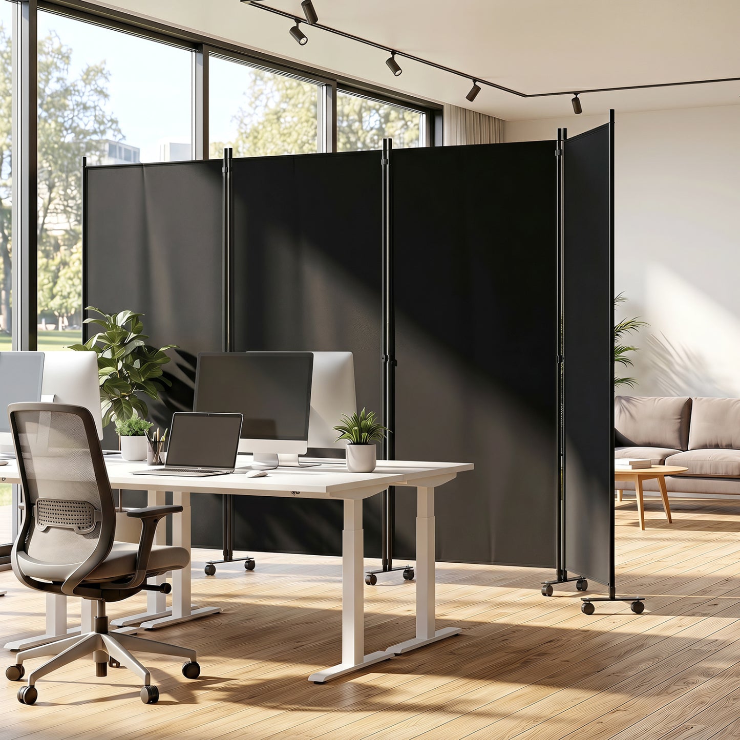 4-Panel Folding Room Divider with Wheels - 71.5" Tall