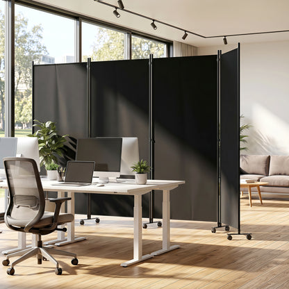 4-Panel Folding Room Divider with Wheels - 71.5" Tall