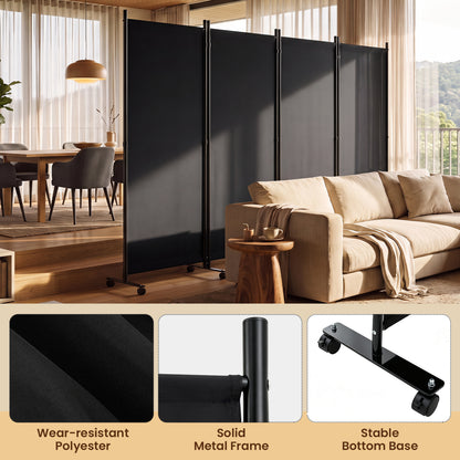 4-Panel Folding Room Divider with Wheels - 71.5" Tall