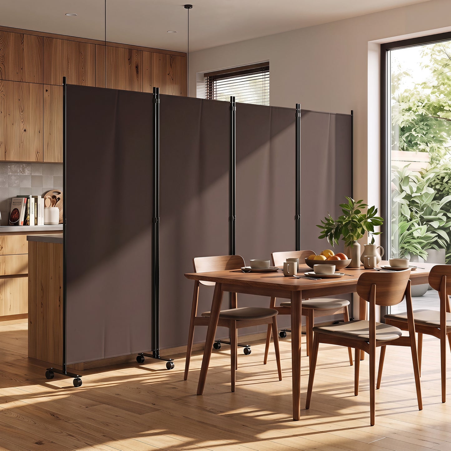 4-Panel Folding Room Divider with Wheels - 71.5" Tall