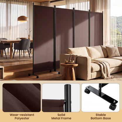 4-Panel Folding Room Divider with Wheels - 71.5" Tall