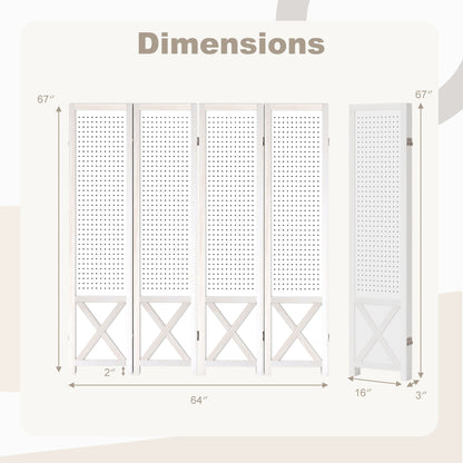 6-Panel Pegboard Room Divider 67 Inches Tall Foldable Privacy Screen