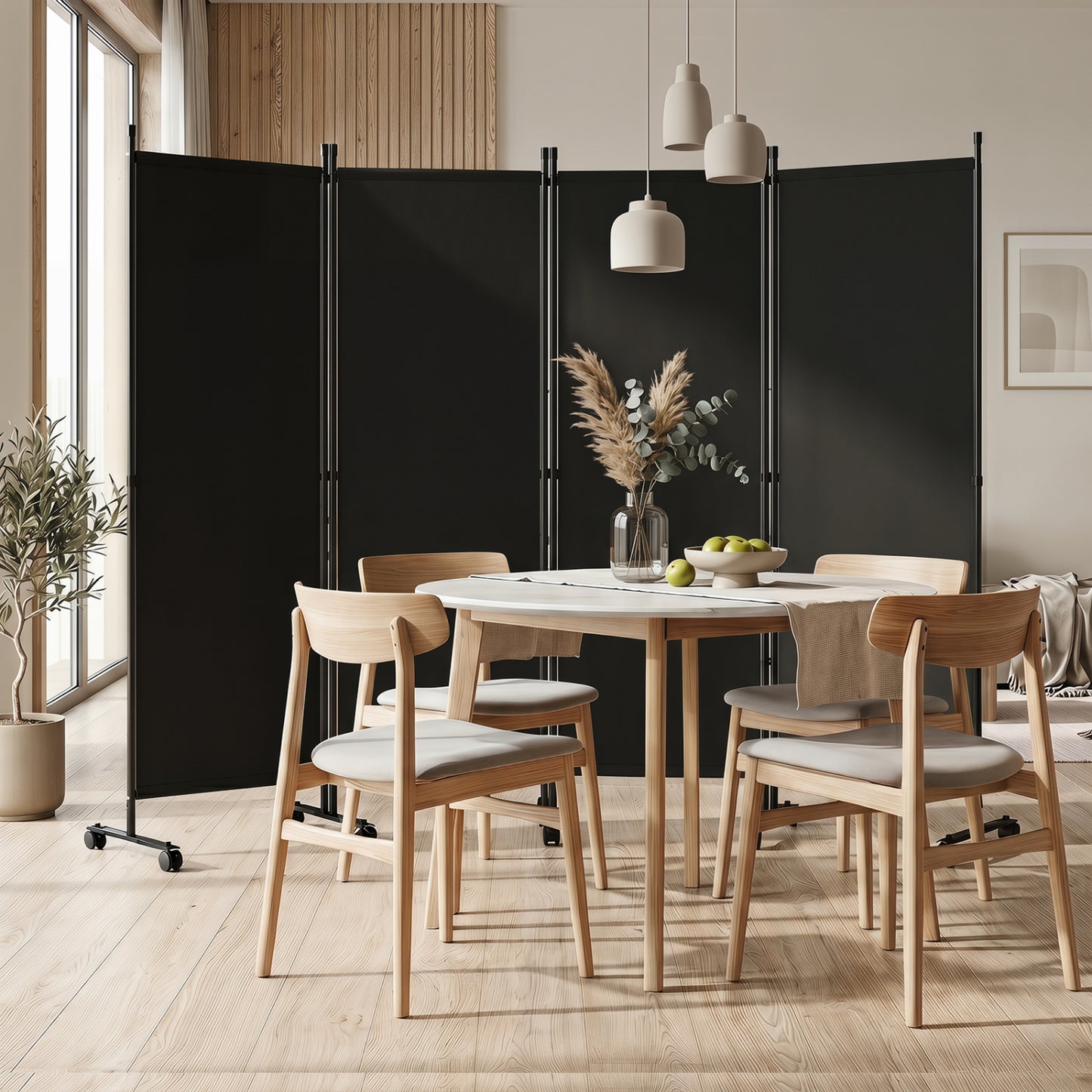 4-Panel Room Divider with Lockable Wheels - 87" x 68"