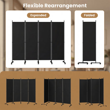 4-Panel Room Divider with Lockable Wheels - 87" x 68"