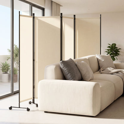 4-Panel Room Divider with Lockable Wheels - 87" x 68"