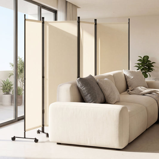 4-Panel Room Divider with Lockable Wheels - 87" x 68"