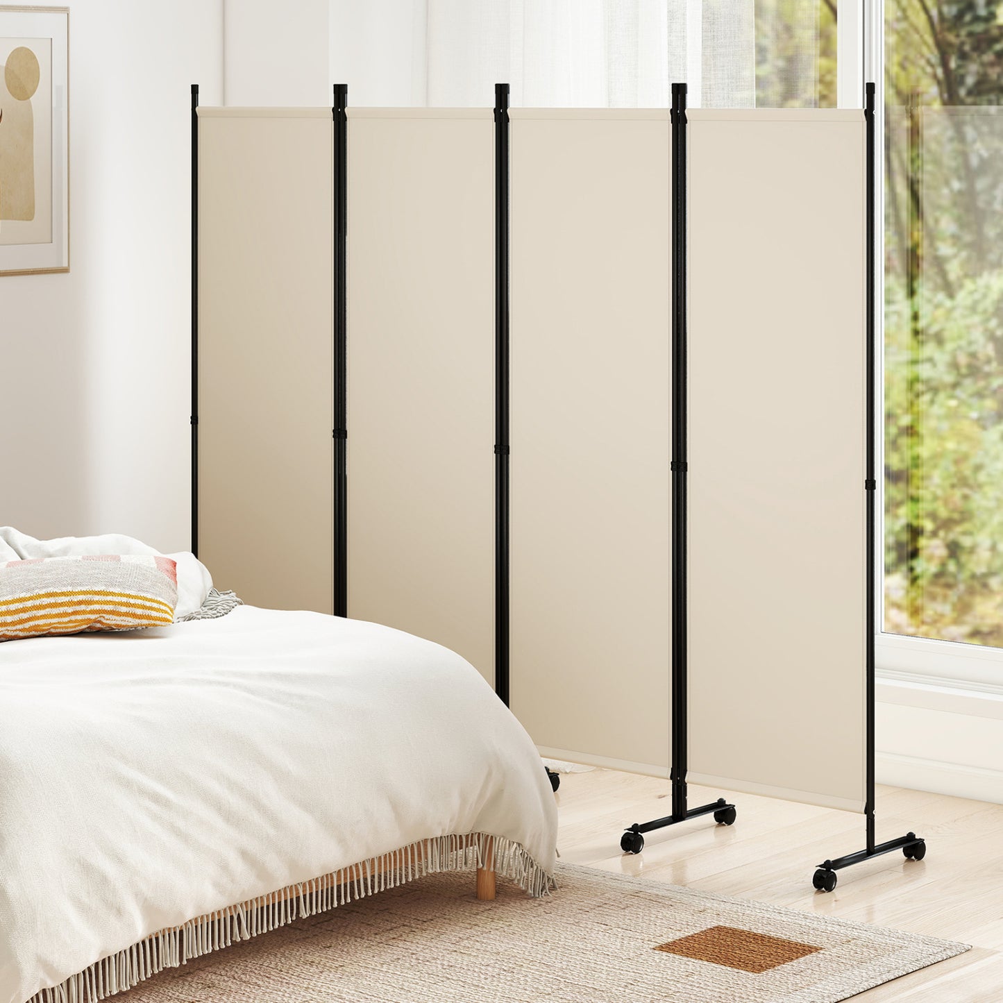 4-Panel Room Divider with Lockable Wheels - 87" x 68"