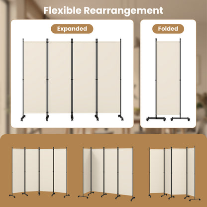 4-Panel Room Divider with Lockable Wheels - 87" x 68"