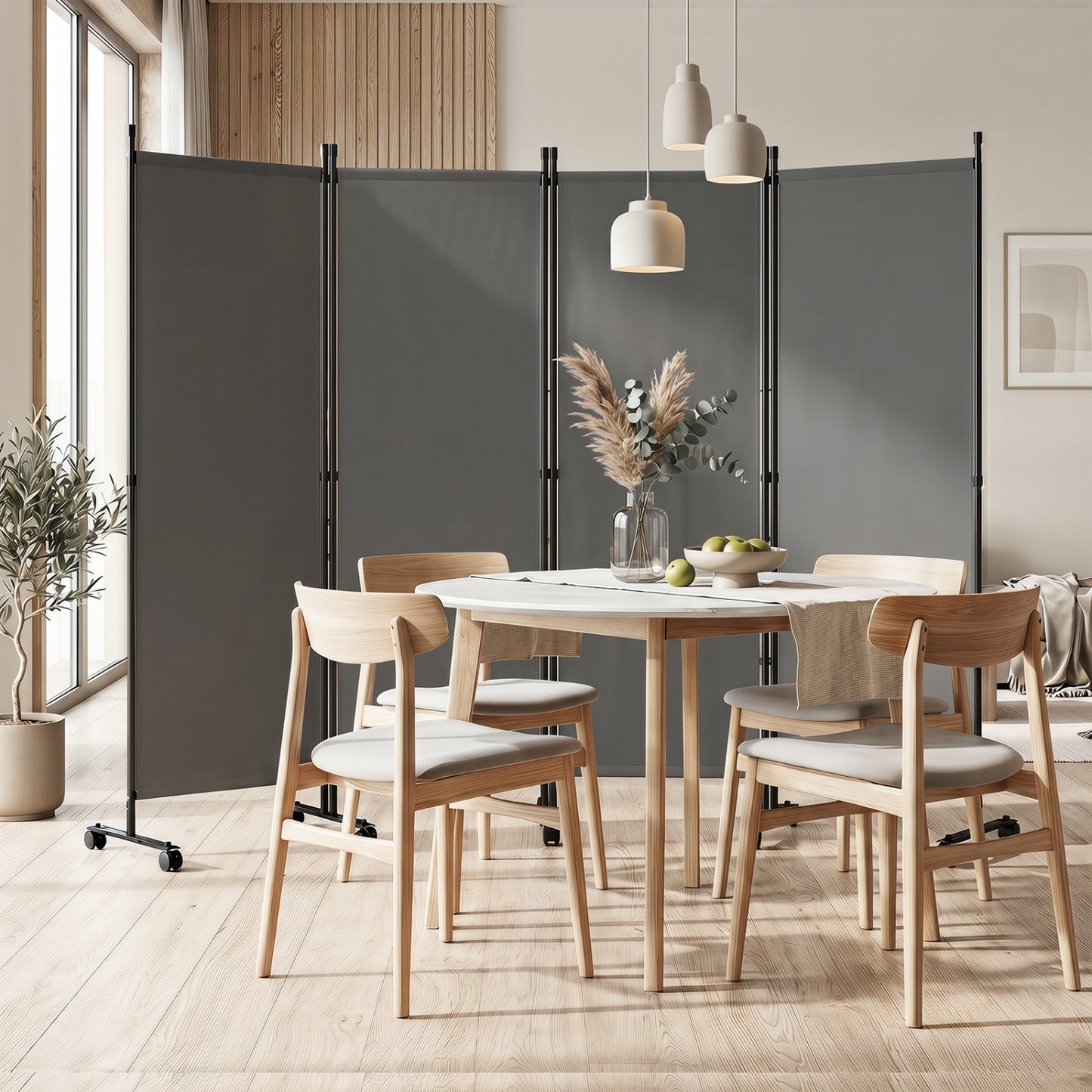 4-Panel Room Divider with Lockable Wheels - 87" x 68"