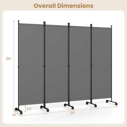 4-Panel Room Divider with Lockable Wheels - 87" x 68"