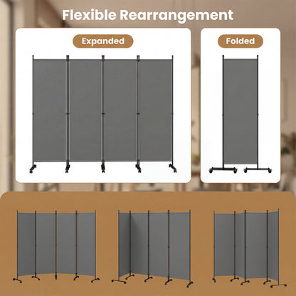 4-Panel Room Divider with Lockable Wheels - 87" x 68"