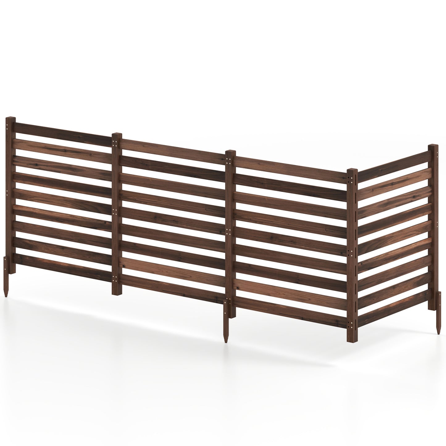 4-Panel Wooden Outdoor Privacy Fence with Ground Stakes
