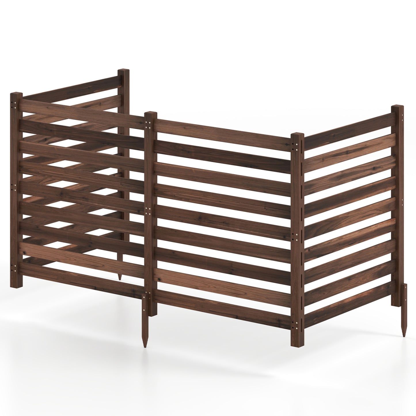 4-Panel Wooden Outdoor Privacy Fence with Ground Stakes