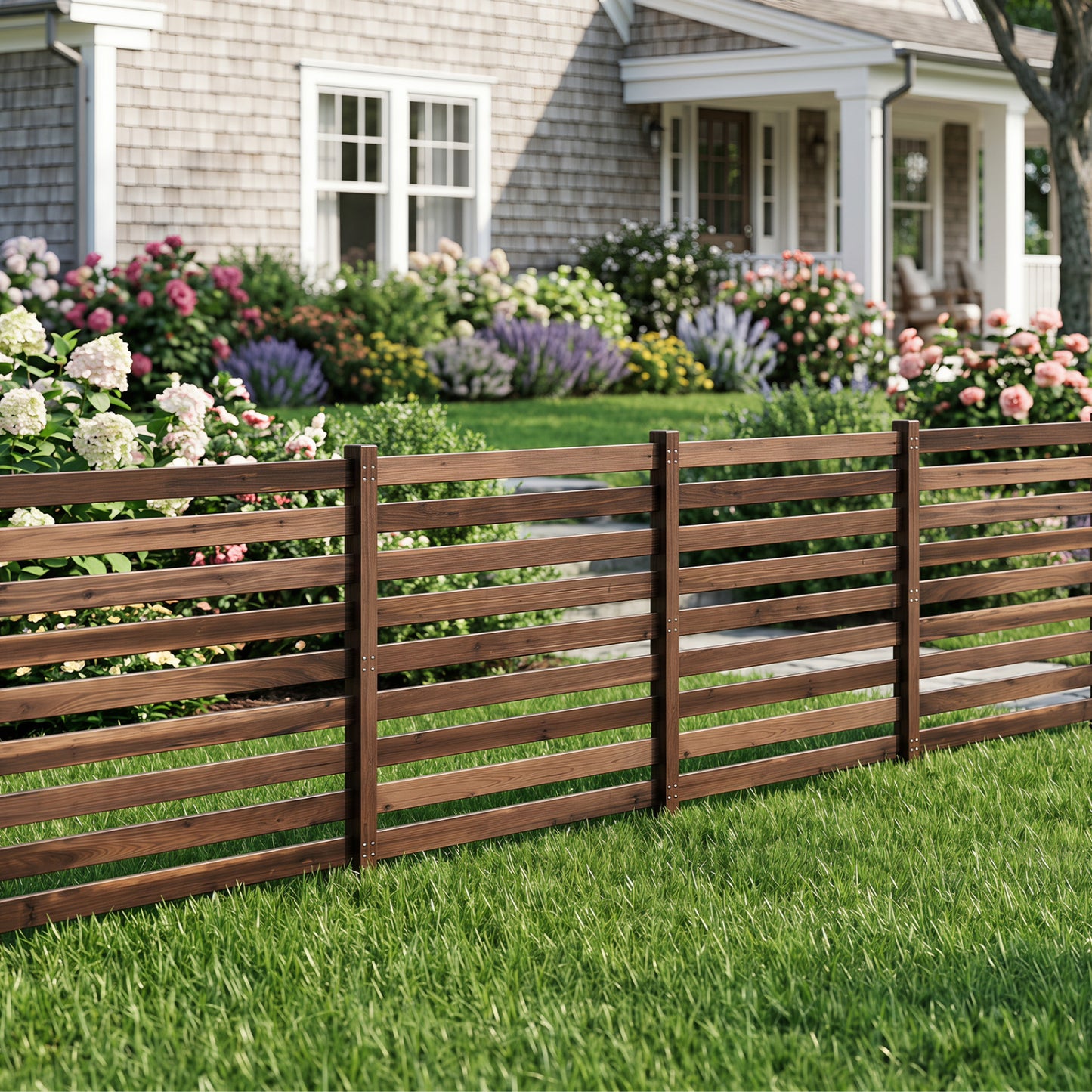 4-Panel Wooden Outdoor Privacy Fence with Ground Stakes