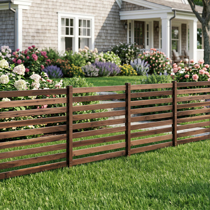 4-Panel Wooden Outdoor Privacy Fence with Ground Stakes