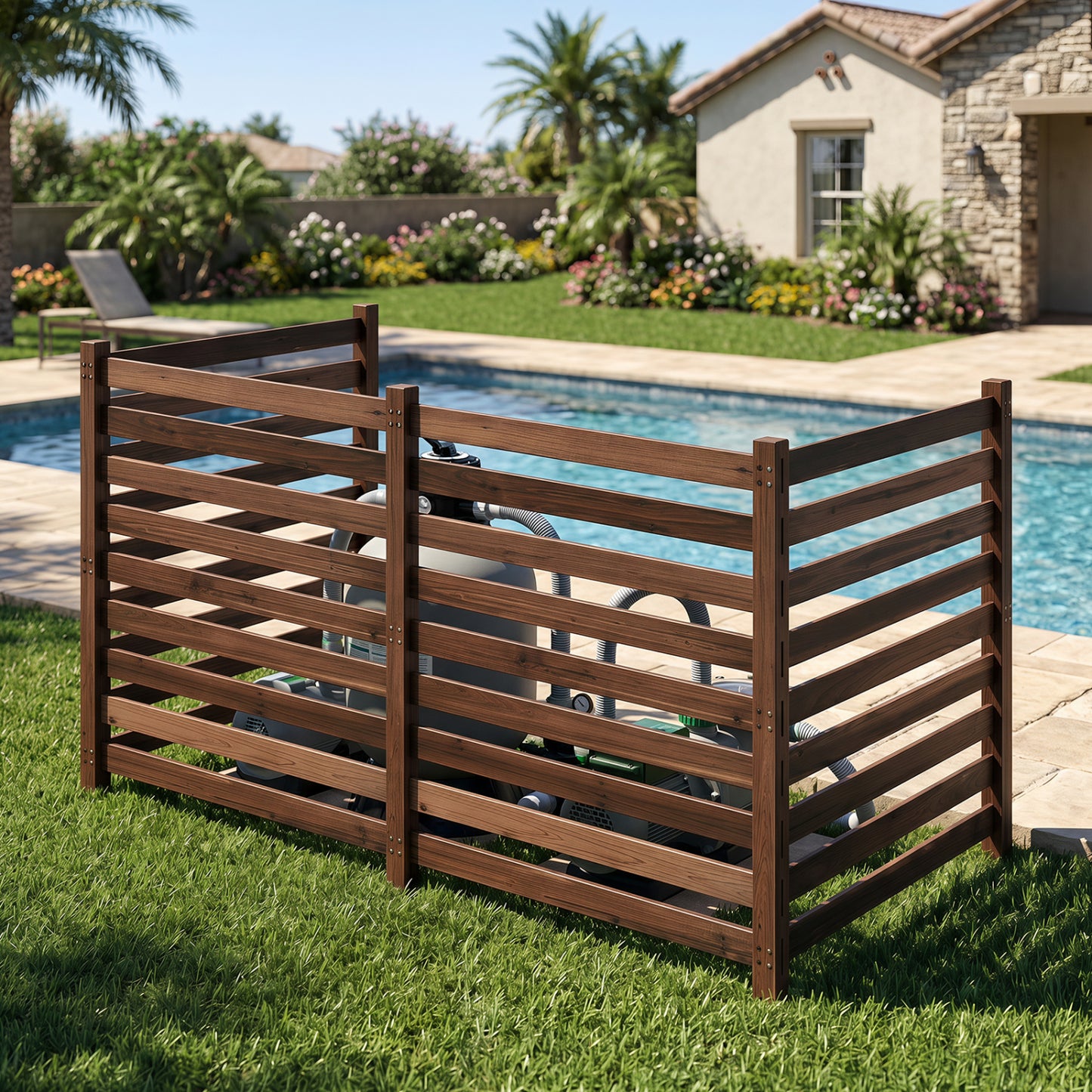 4-Panel Wooden Outdoor Privacy Fence with Ground Stakes