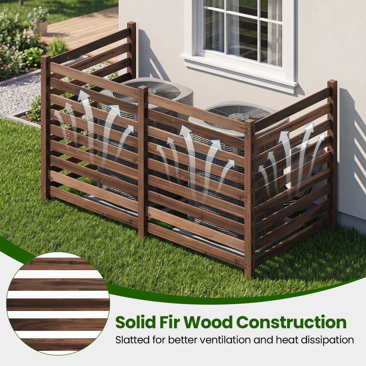 4-Panel Wooden Outdoor Privacy Fence with Ground Stakes