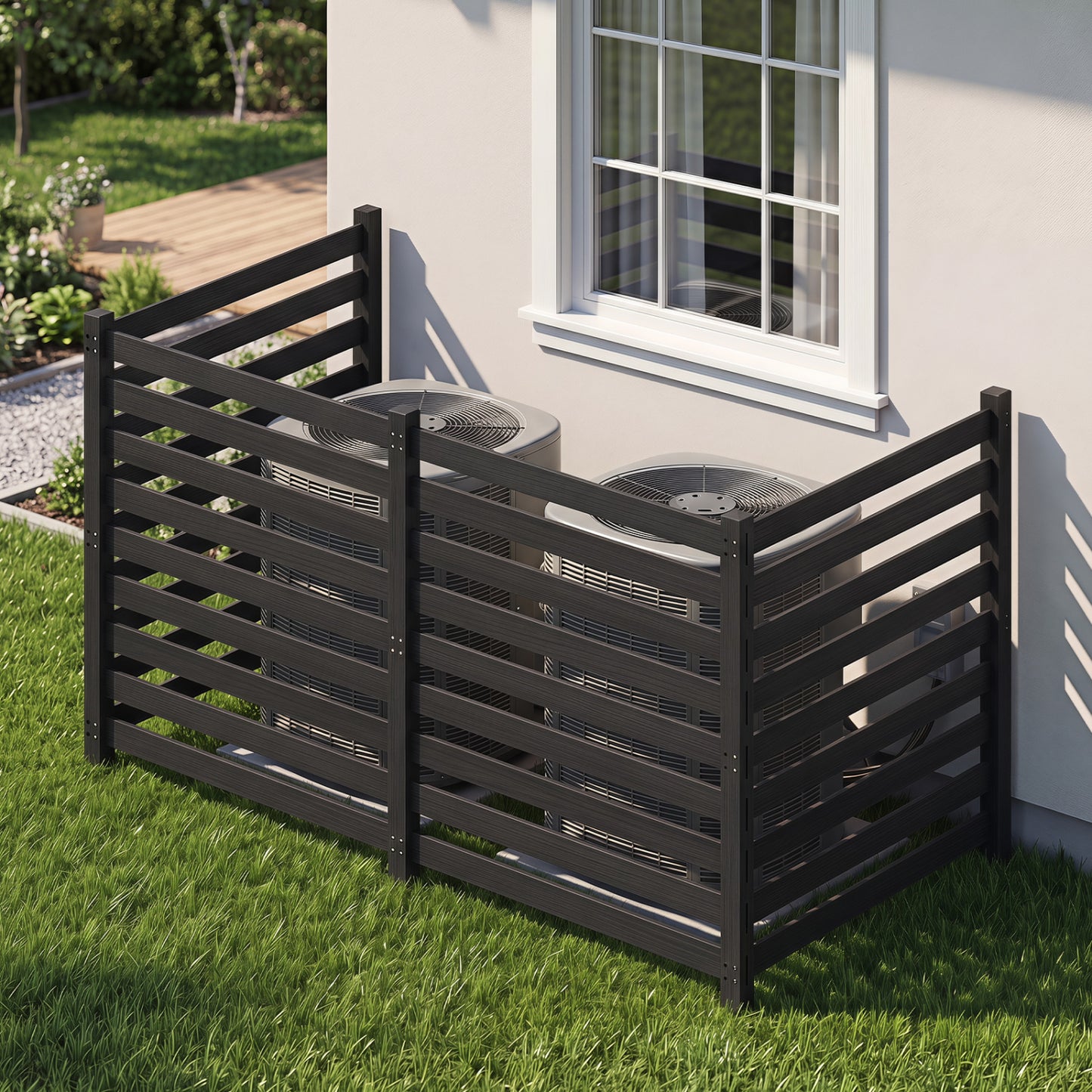 4-Panel Wooden Outdoor Privacy Fence with Ground Stakes