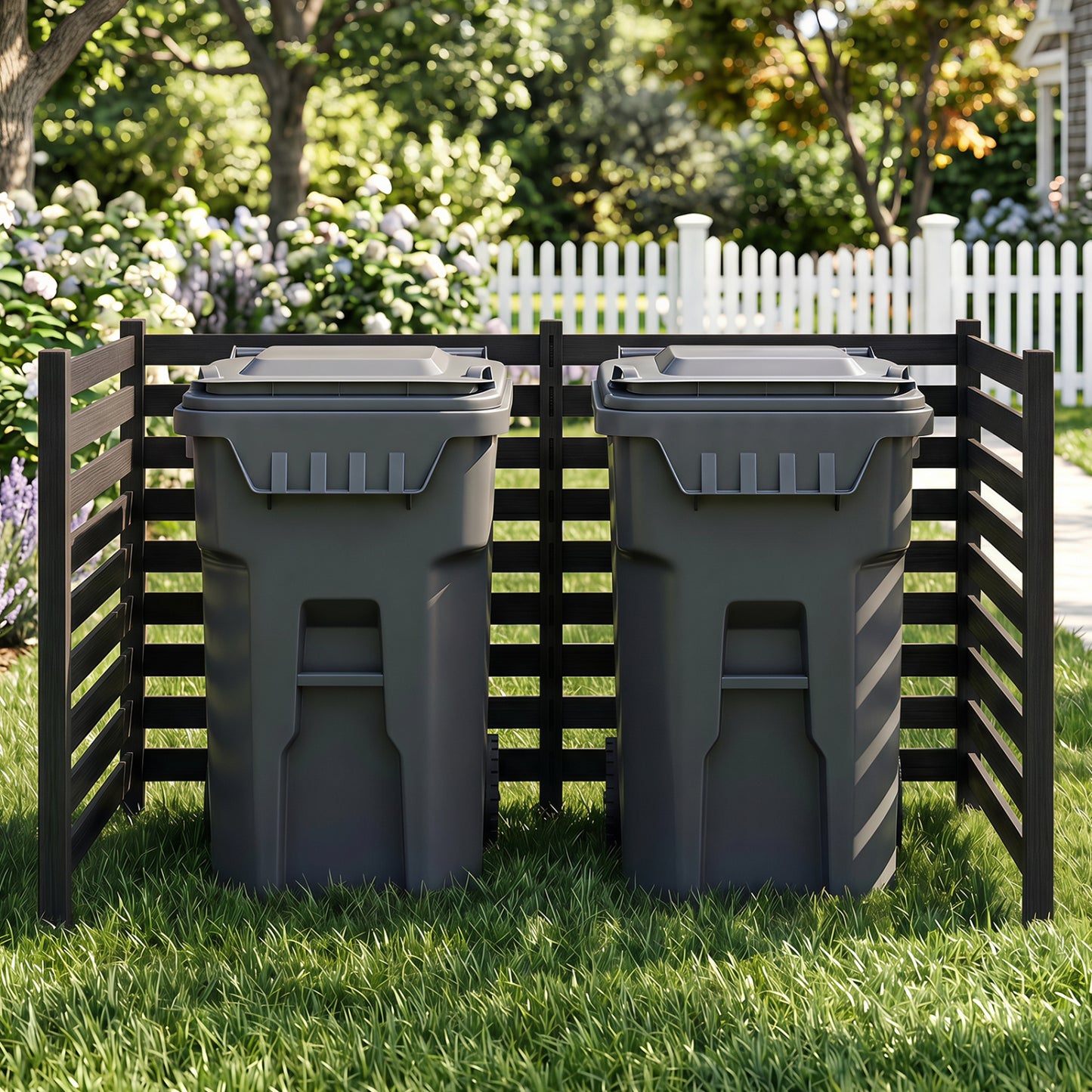 4-Panel Wooden Outdoor Privacy Fence with Ground Stakes