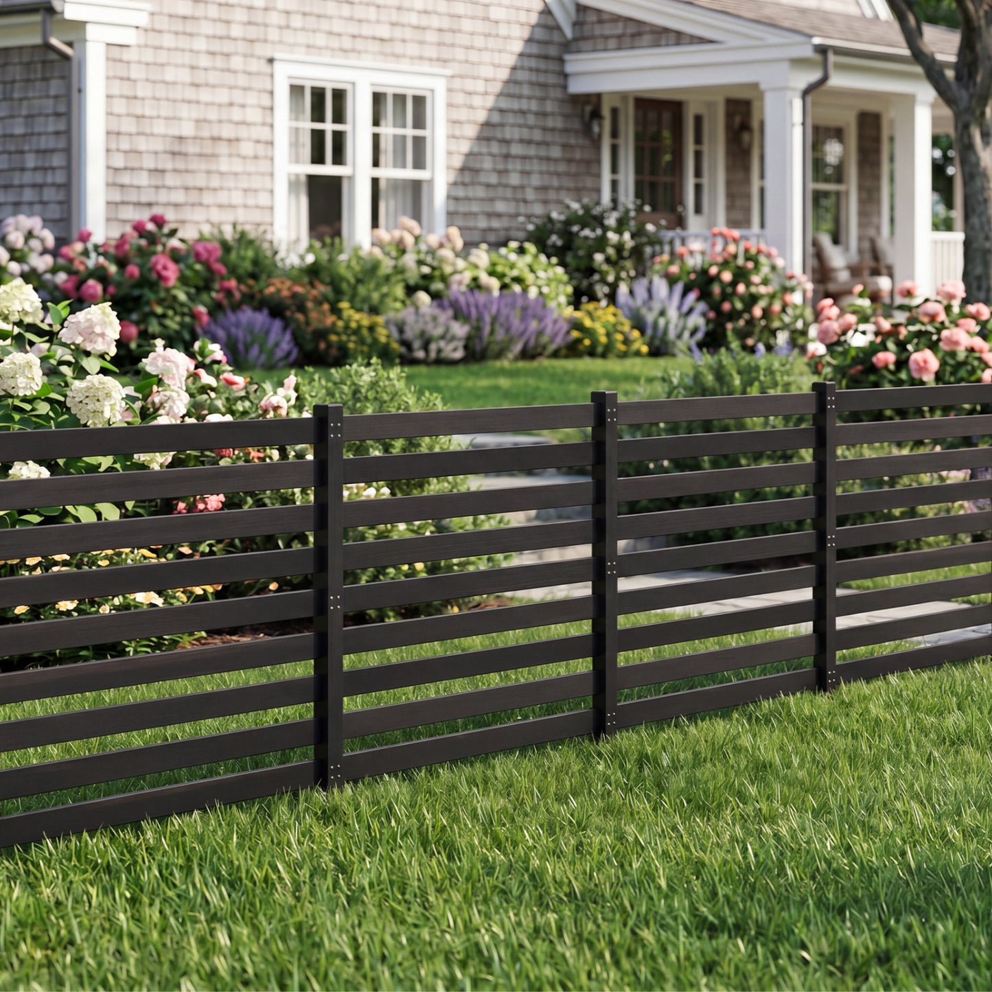 4-Panel Wooden Outdoor Privacy Fence with Ground Stakes