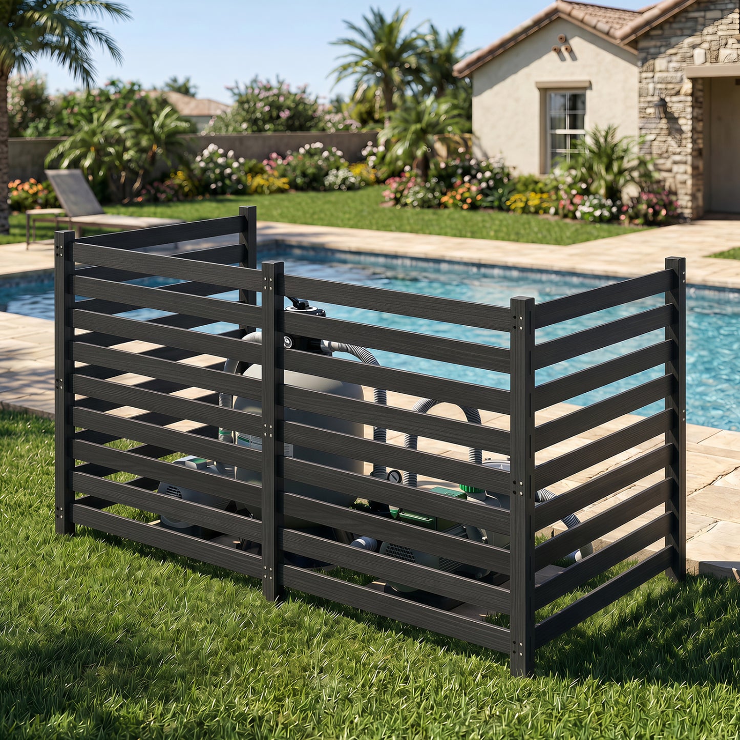 4-Panel Wooden Outdoor Privacy Fence with Ground Stakes