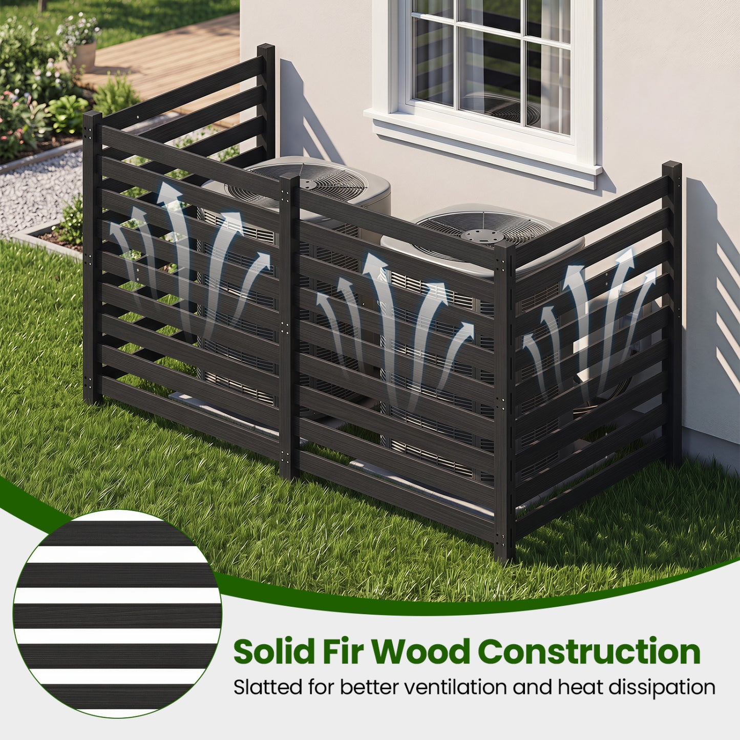 4-Panel Wooden Outdoor Privacy Fence with Ground Stakes