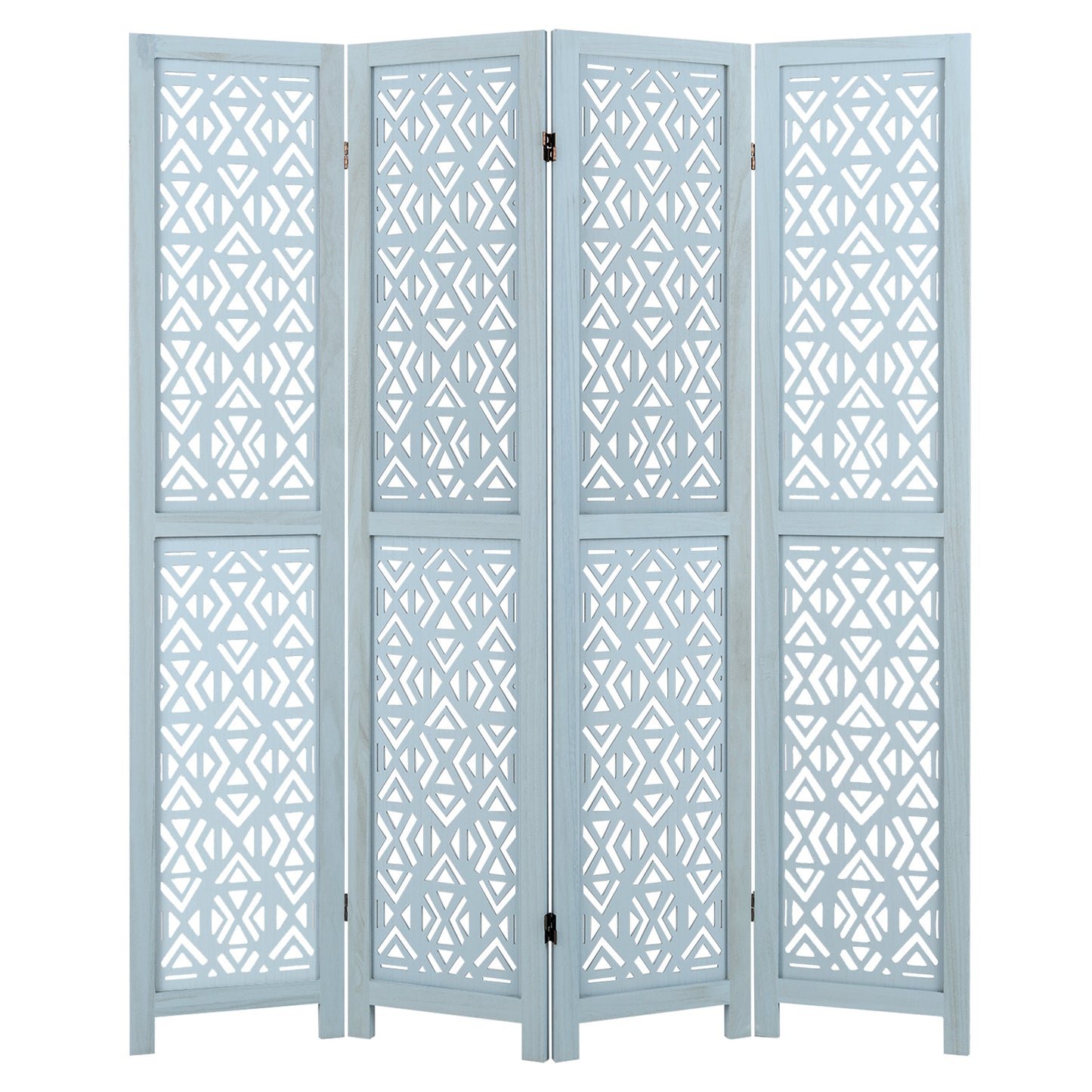 4/6 Panel Wooden Room Divider with Carved Cutout Pattern and Solid Wood Frame-4 Panel - 4 Panel