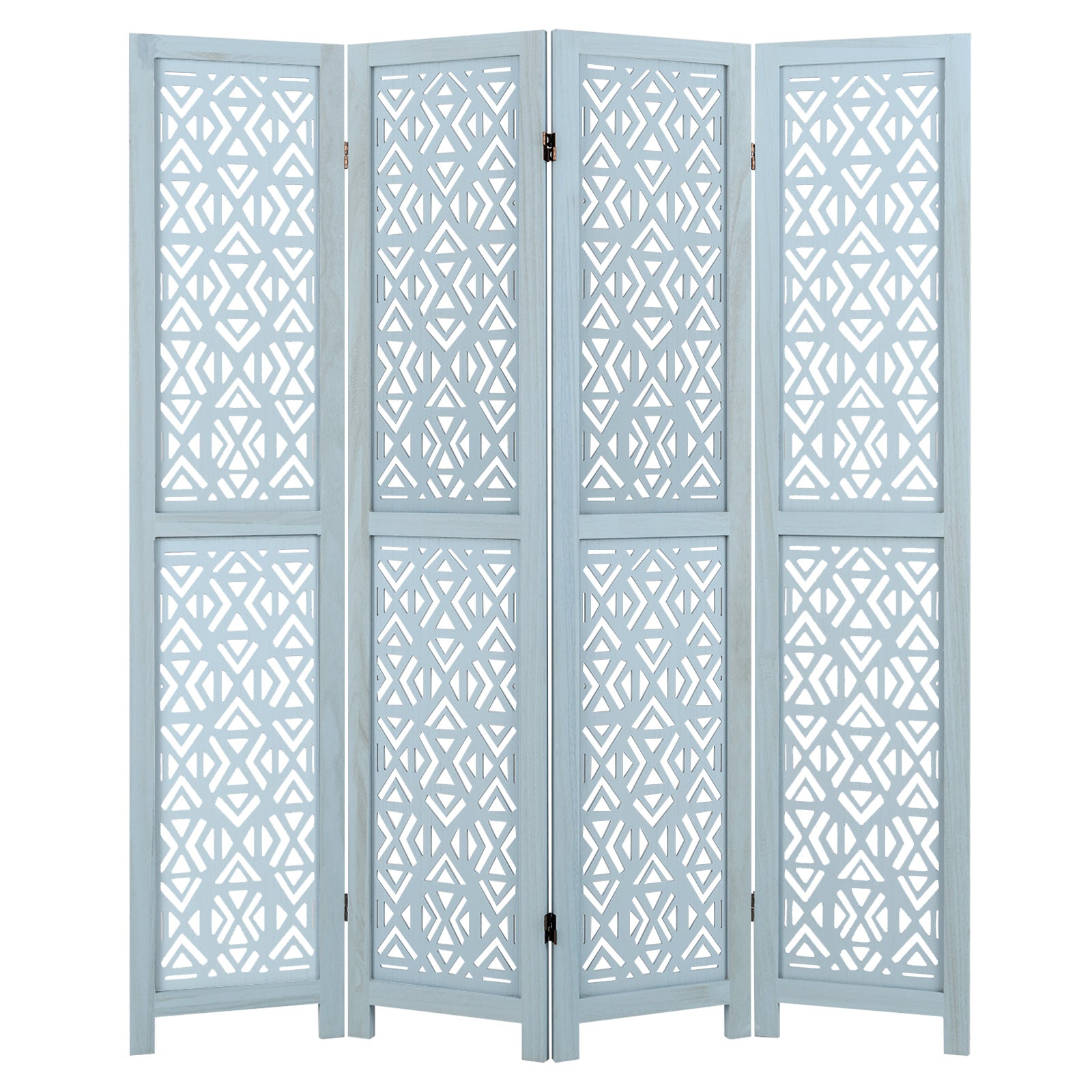 4/6 Panel Wooden Room Divider with Carved Cutout Pattern and Solid Wood Frame-4 Panel - 4 Panel