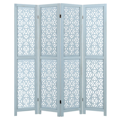 4/6 Panel Wooden Room Divider with Carved Cutout Pattern and Solid Wood Frame-4 Panel - 4 Panel