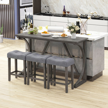4-Piece Bar Table Set with Power Outlet & Upholstered Stools
