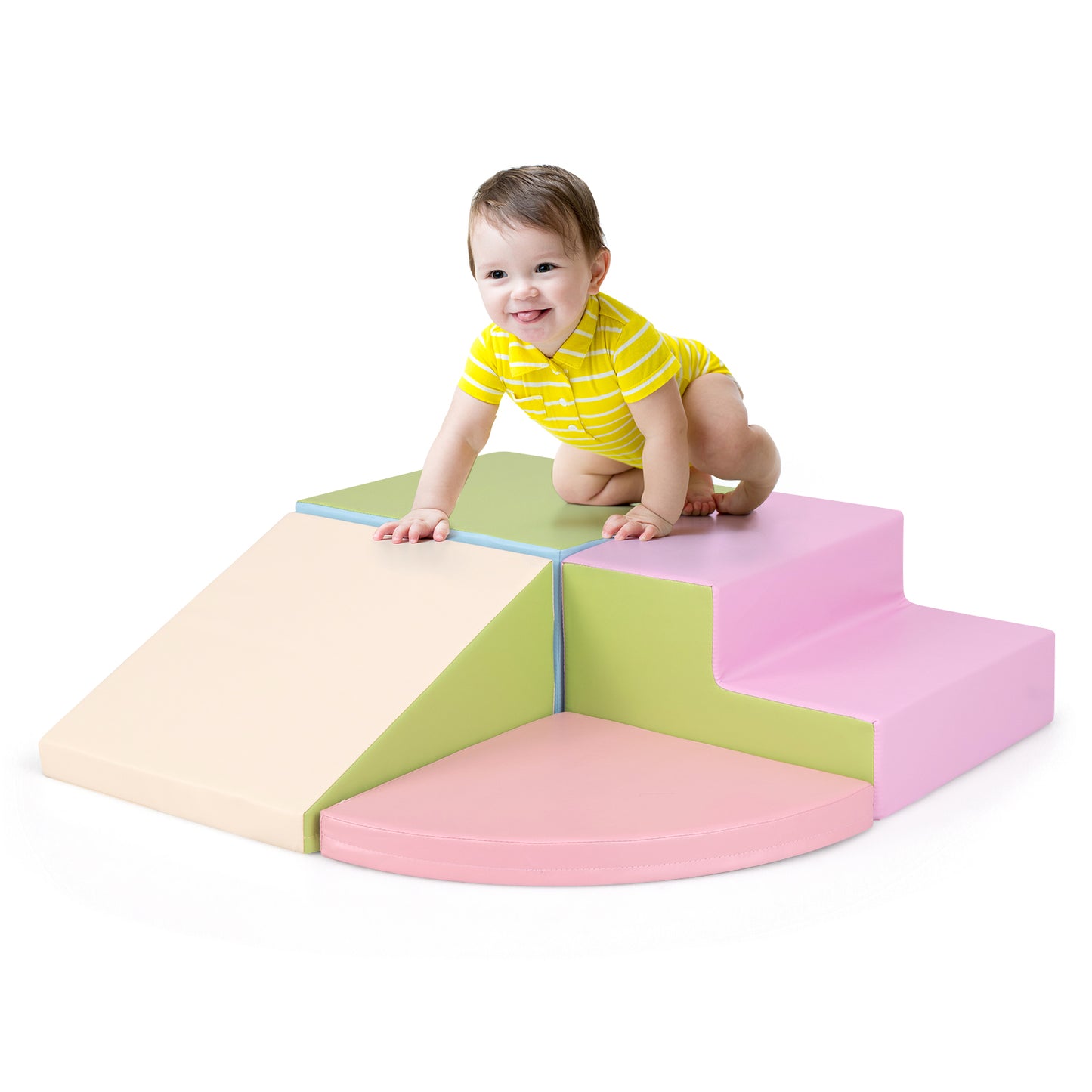 4-Piece Climb and Crawl Foam Block Play Set for Infant Baby-Pink - Pink