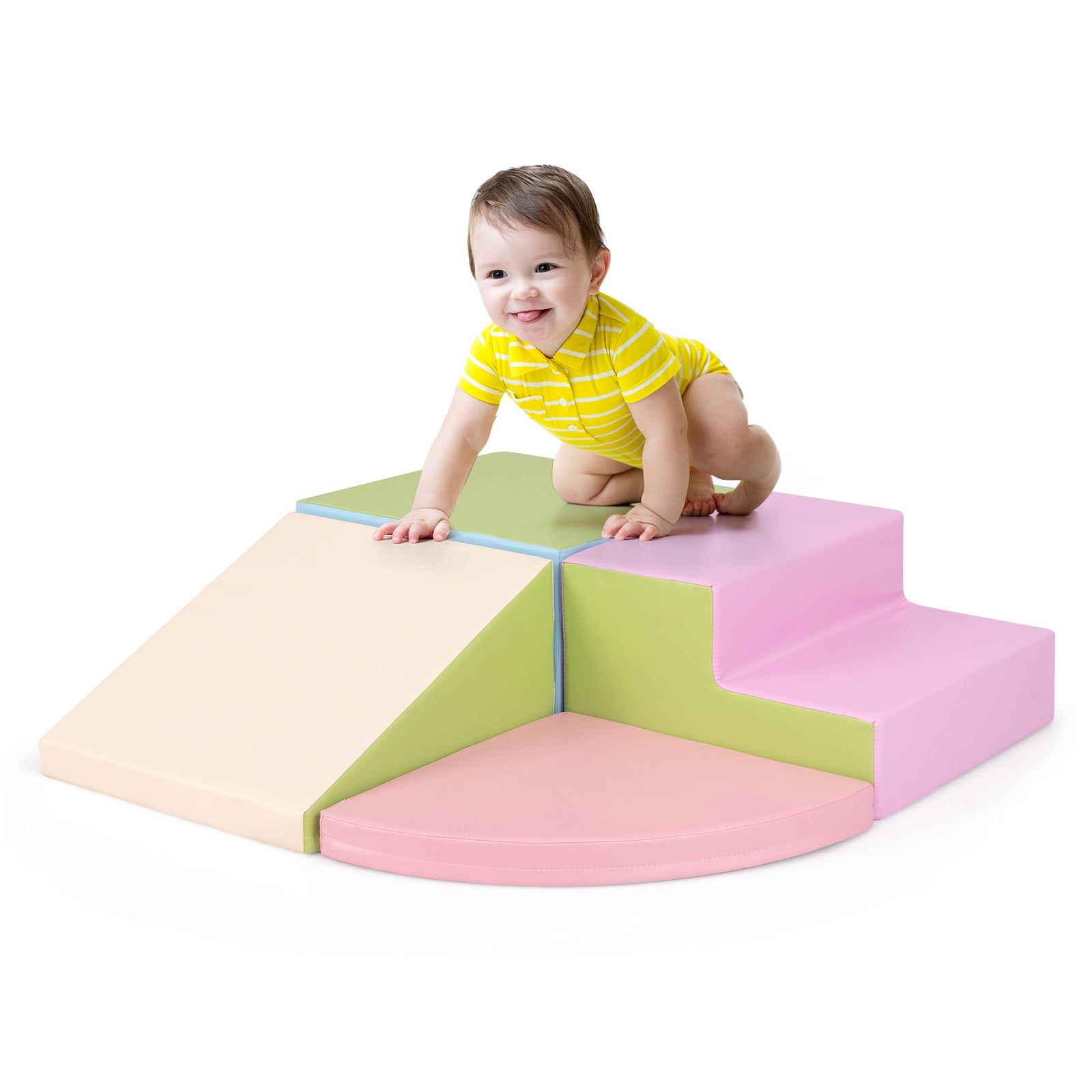 4-Piece Climb and Crawl Foam Block Play Set for Infant Baby-Pink - Pink