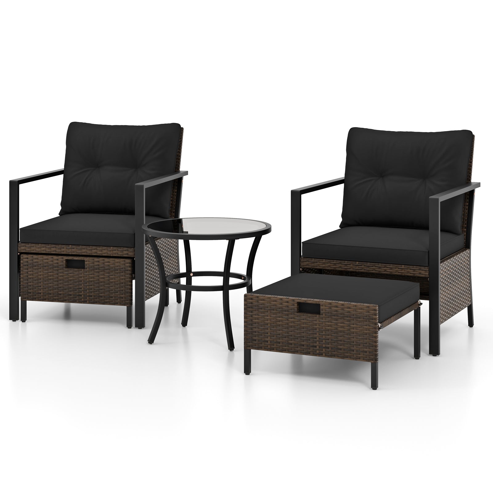 4 Piece Outdoor Furniture Set with Glass Topped Coffee Table-Gray - Black
