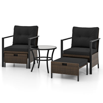 4 Piece Outdoor Furniture Set with Glass Topped Coffee Table-Gray - Black